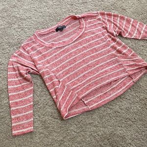 Mandee Pink & White Striped Cropped Sweater Size Small